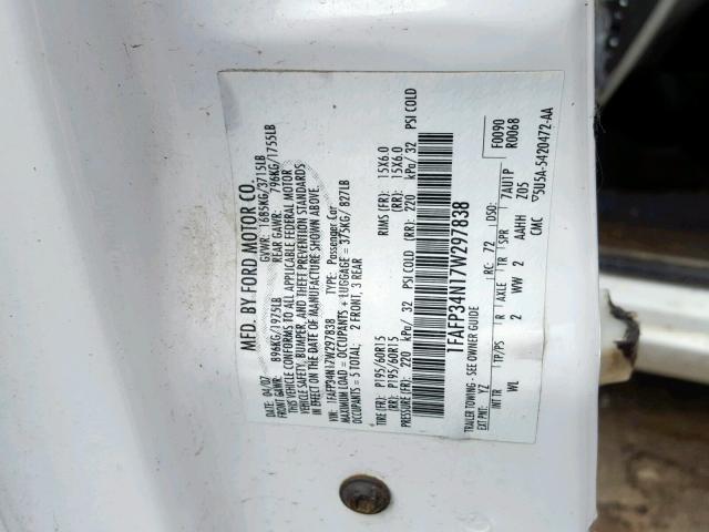 1FAFP34N17W297838 - 2007 FORD FOCUS ZX4 WHITE photo 10