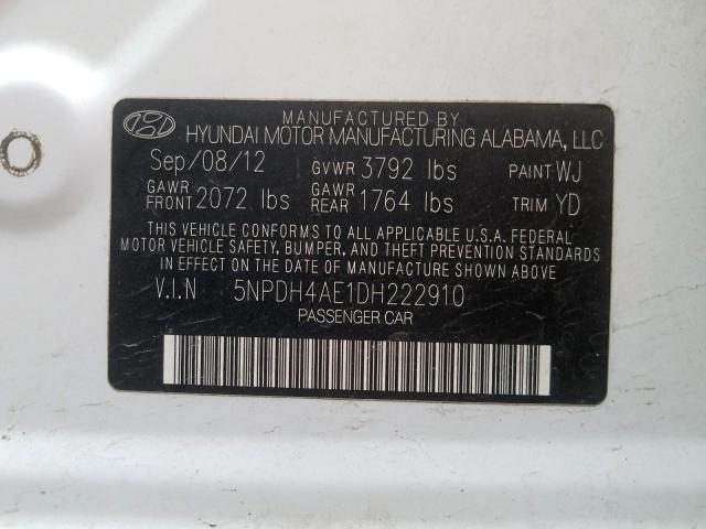 5NPDH4AE1DH222910 - 2013 HYUNDAI ELANTRA GLS  photo 10