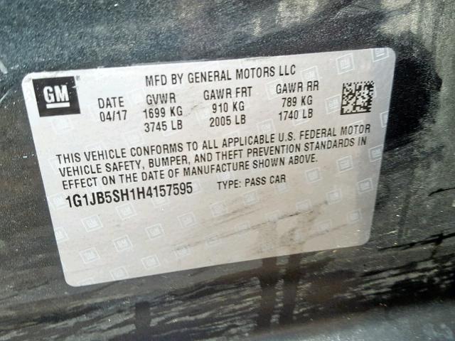 1G1JB5SH1H4157595 - 2017 CHEVROLET SONIC LS GRAY photo 10