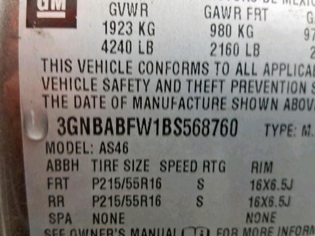 3GNBABFW1BS568760 - 2011 CHEVROLET HHR LT BROWN photo 10