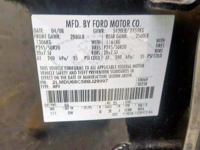 2LMDU68C58BJ29997 - 2008 LINCOLN MKX BLACK photo 10