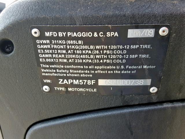 ZAPM578F694000738 - 2009 PIAGGIO FLY 50 WHITE photo 10