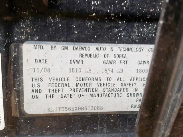 KL1TD56EX9B613088 - 2009 CHEVROLET AVEO LS BLACK photo 10