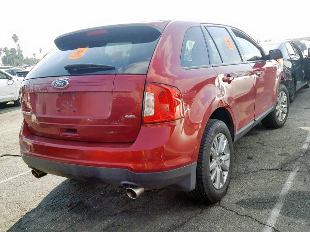 2FMDK3JC4EBB56467 - 2014 FORD EDGE SEL RED photo 4