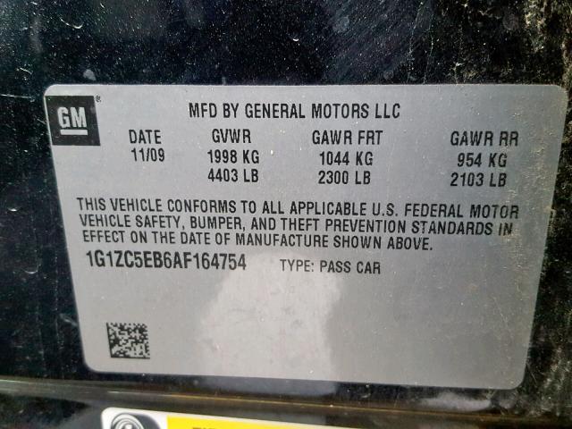 1G1ZC5EB6AF164754 - 2010 CHEVROLET MALIBU 1LT CHARCOAL photo 10