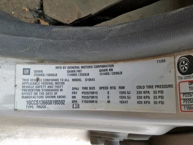 1GCCS136658195592 - 2005 CHEVROLET COLORADO GRAY photo 10