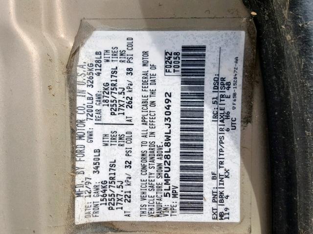 5LMPU28L8WLJ30492 - 1998 LINCOLN NAVIGATOR Алтын фото 10