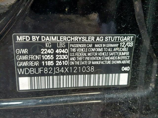 WDBUF82J34X121038 - 2004 MERCEDES-BENZ E 320 4MAT BLACK photo 10