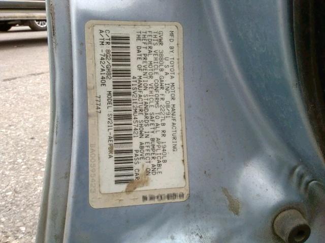 4T1SV21E2MU457421 - 1991 TOYOTA CAMRY DLX ლურჯი ფოტო 10