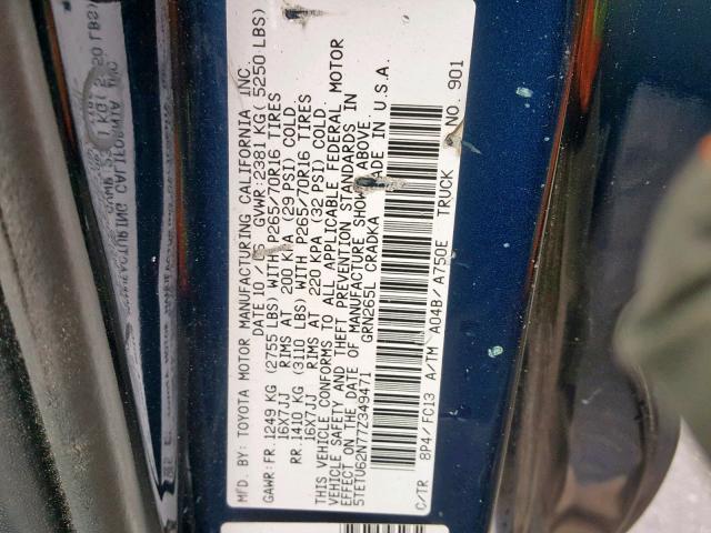 5TETU62N77Z349471 - 2007 TOYOTA TACOMA PRE BLUE photo 10