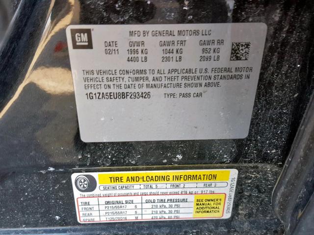 1G1ZA5EU8BF293426 - 2011 CHEVROLET MALIBU LS BLACK photo 10