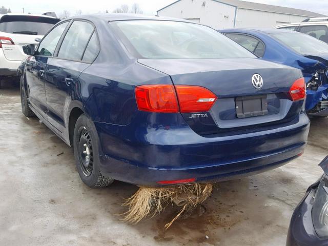 3VW2K7AJ9DM375422 - 2013 VOLKSWAGEN JETTA BASE BLUE photo 3