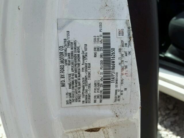 1FAFP31N66W162650 - 2006 FORD FOCUS ZX3 WHITE photo 10