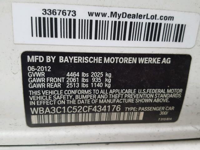 WBA3C1C52CF434176 - 2012 BMW 328 I SULE WHITE photo 10