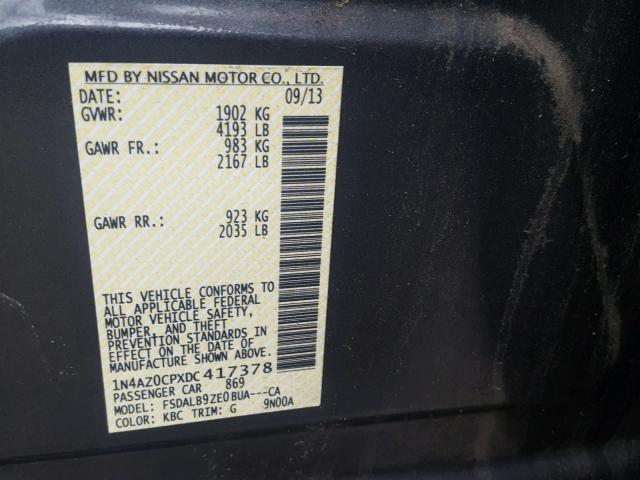 1N4AZ0CPXDC417378 - 2013 NISSAN LEAF S GRAY photo 10