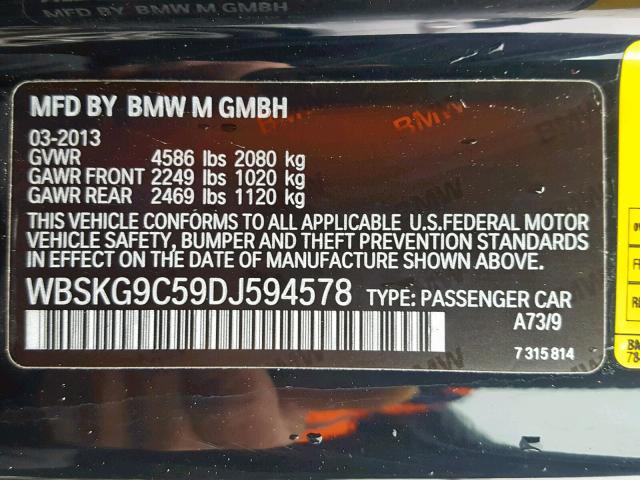 WBSKG9C59DJ594578 - 2013 BMW M3 BLACK photo 10