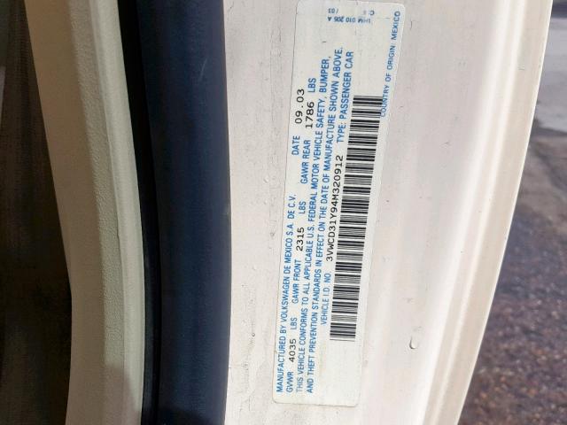 3VWCD31Y94M320912 - 2004 VOLKSWAGEN NEW BEETLE Beige Foto 10