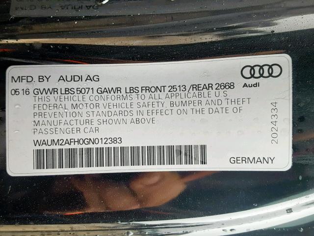 WAUM2AFH0GN012383 - 2016 AUDI A5 PREMIUM BLACK photo 10