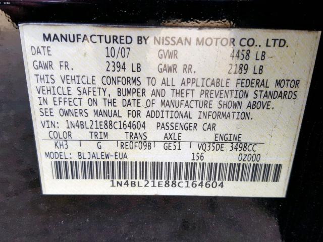 1N4BL21E88C164604 - 2008 NISSAN ALTIMA 3.5 BLACK photo 10