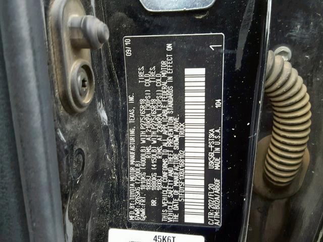 5TFDY5F1XBX168102 - 2011 TOYOTA TUNDRA CRE BLACK photo 10