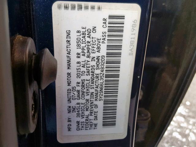 5Y2SN66L35Z483209 - 2005 PONTIAC VIBE GT BLUE photo 10