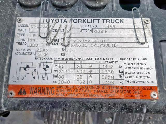 11468 - 2008 TOYOTA FORKLIFT TWO TONE photo 10