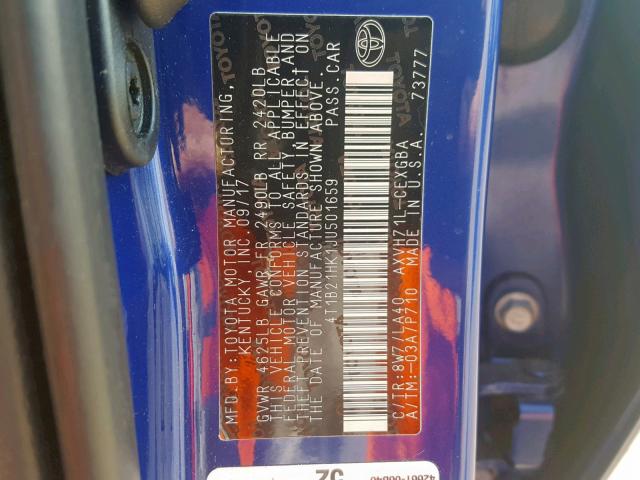 4T1B21HK1JU501659 - 2018 TOYOTA CAMRY HYBR BLUE photo 10