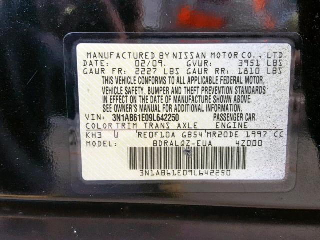 3N1AB61E09L642250 - 2009 NISSAN SENTRA 2.0 BLACK photo 10