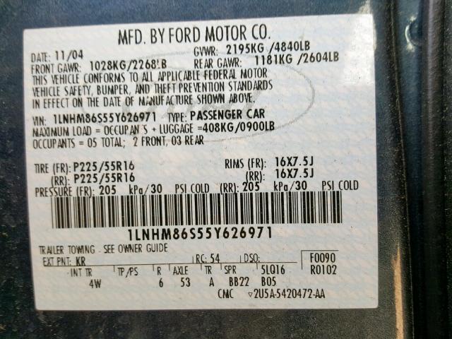 1LNHM86S55Y626971 - 2005 LINCOLN LS BLUE photo 10