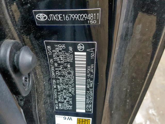 JTKDE167990294811 - 2009 TOYOTA SCION TC შავი ფოტო 10