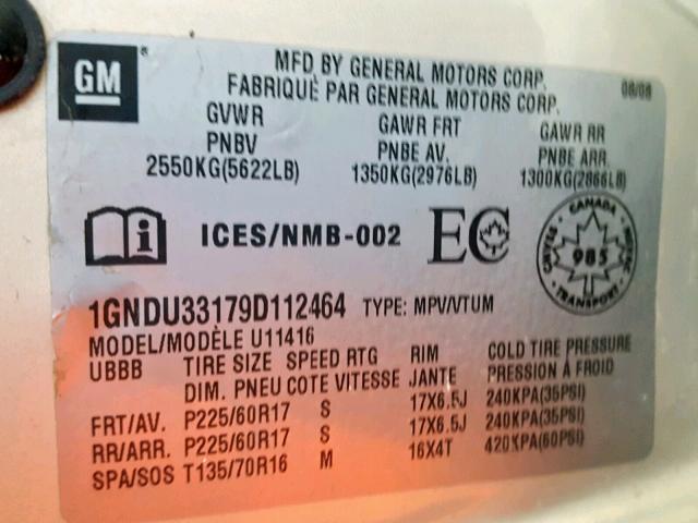 1GNDU33179D112464 - 2009 CHEVROLET UPLANDER L 金色 照片 10