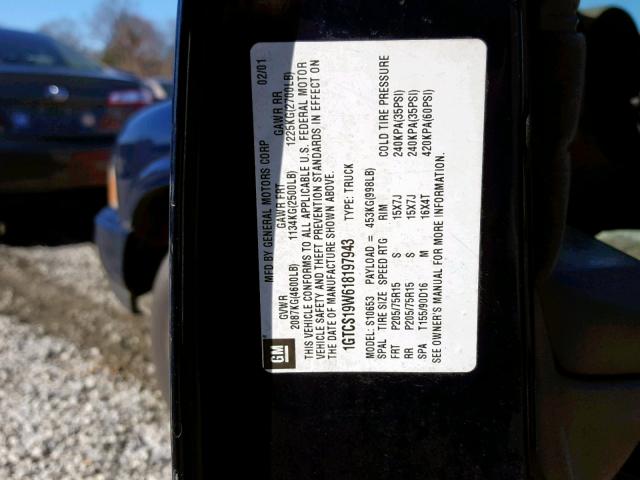 1GTCS19W618197943 - 2001 GMC SONOMA BLUE photo 10