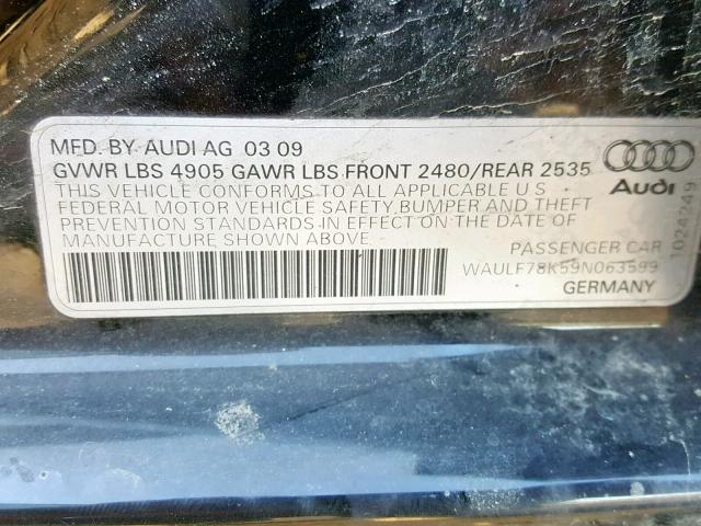 WAULF78K59N063599 - 2009 AUDI A4 2.0T QU BLACK photo 10