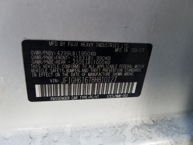 JF1GH61678H810127 - 2008 SUBARU IMPREZA 2.5I  photo 10