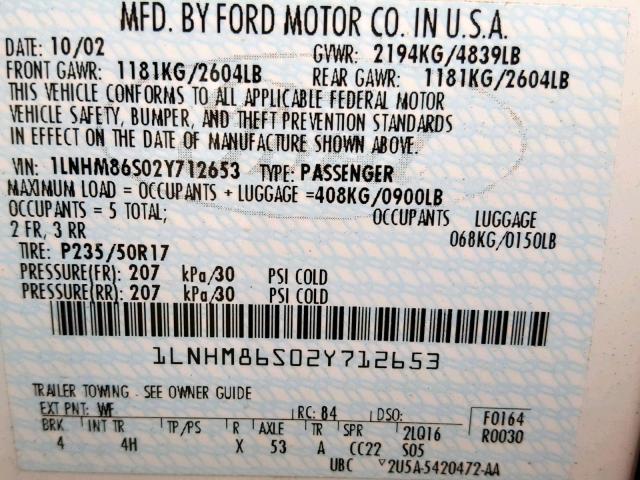 1LNHM86S02Y712653 - 2002 LINCOLN LS WHITE photo 10