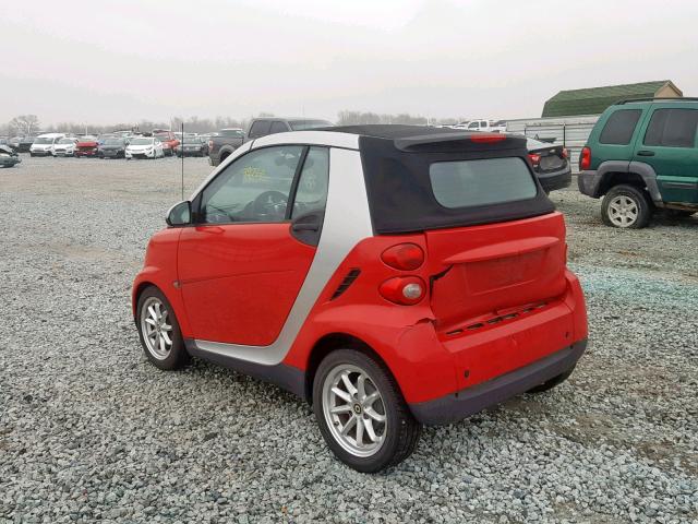 WMEEK31X19K238066 - 2009 SMART FORTWO PAS წითელი ფოტო 3