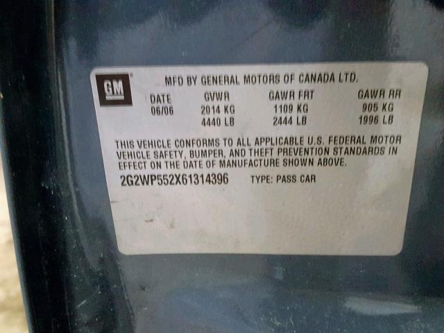 2G2WP552X61314396 - 2006 PONTIAC GRAND PRIX BLUE photo 10