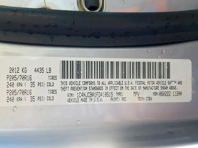 1C4NJCBA1FD418515 - 2015 JEEP COMPASS SP 石墨色 照片 10