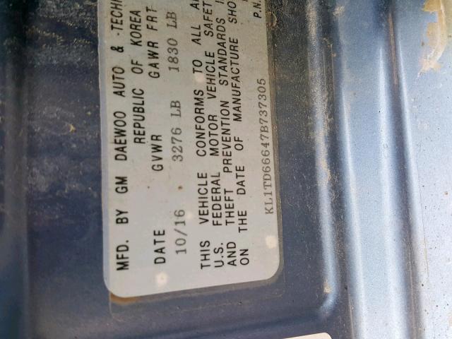 KL1TD66647B737305 - 2007 CHEVROLET AVEO BASE ლურჯი ფოტო 10