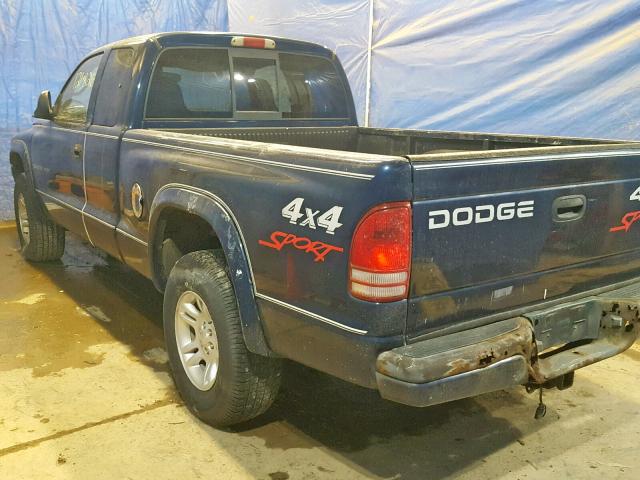 1B7GG32NX2S674071 - 2002 DODGE DAKOTA SPO BLUE photo 3