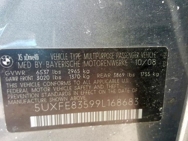 5UXFE83599L168683 - 2009 BMW X5 XDRIVE4 GRAY photo 10