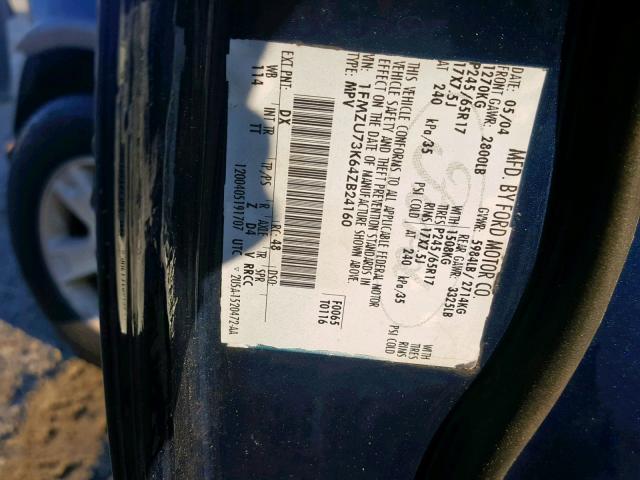 1FMZU73K64ZB24160 - 2004 FORD EXPLORER X BLUE photo 10