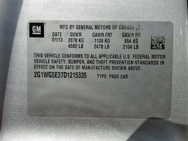 2G1WG5E37D1215335 - 2013 CHEVROLET IMPALA LT GRAY photo 10