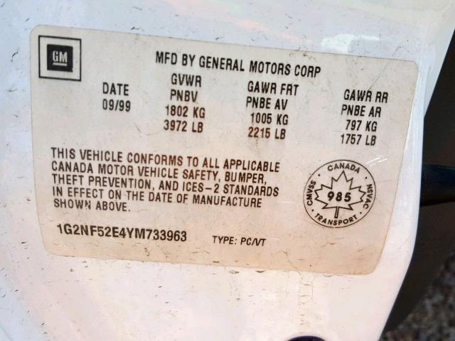 1G2NF52E4YM733963 - 2000 PONTIAC GRAND AM S WHITE photo 10