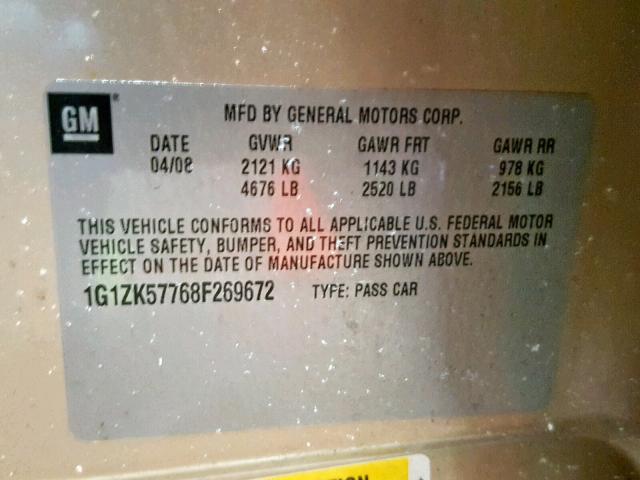 1G1ZK57768F269672 - 2008 CHEVROLET MALIBU LTZ 金色 照片 10