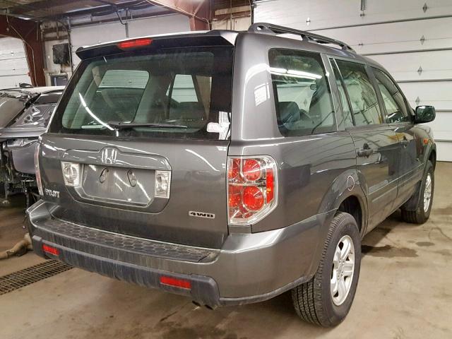 2HKYF18167H522956 - 2007 HONDA PILOT LX GRAY photo 4