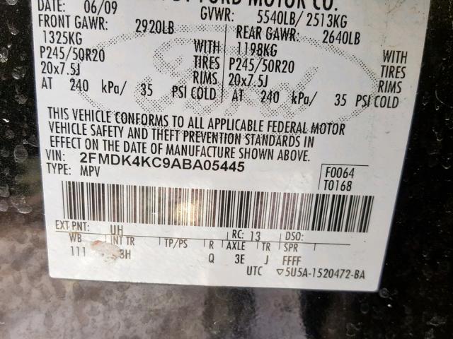 2FMDK4KC9ABA05445 - 2010 FORD EDGE LIMIT BLACK photo 10