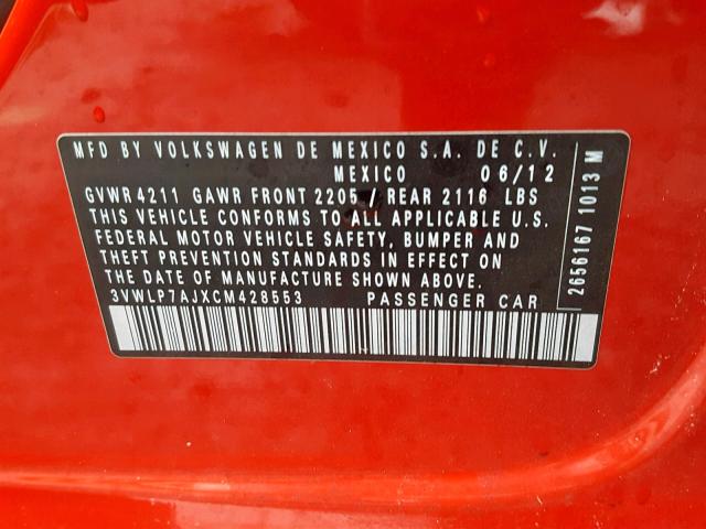 3VWLP7AJXCM428553 - 2012 VOLKSWAGEN JETTA SEL RED photo 10