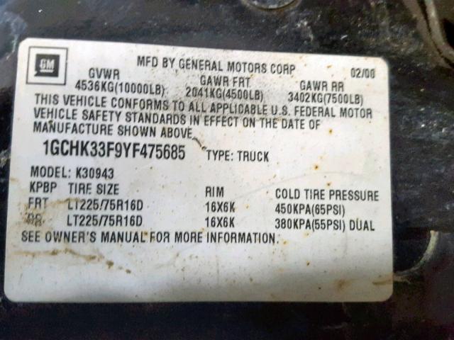 1GCHK33F9YF475685 - 2000 CHEVROLET GMT-400 K3 BLACK photo 10