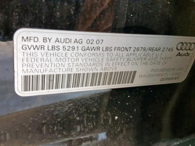 WAUDH74F87N128952 - 2007 AUDI A6 3.2 QUA BLACK photo 10